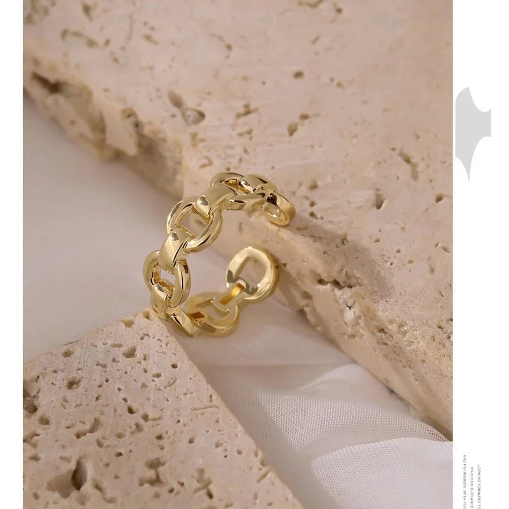 NEW 18K Gold Plated Link Chain Adjustable Ring 0 - Picture 4 of 5